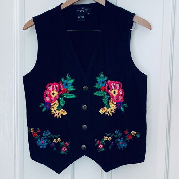 VEST EMBROIDERED Woman  Decorative Buttons Pointed Front Back Tie M - Picture 1 of 9